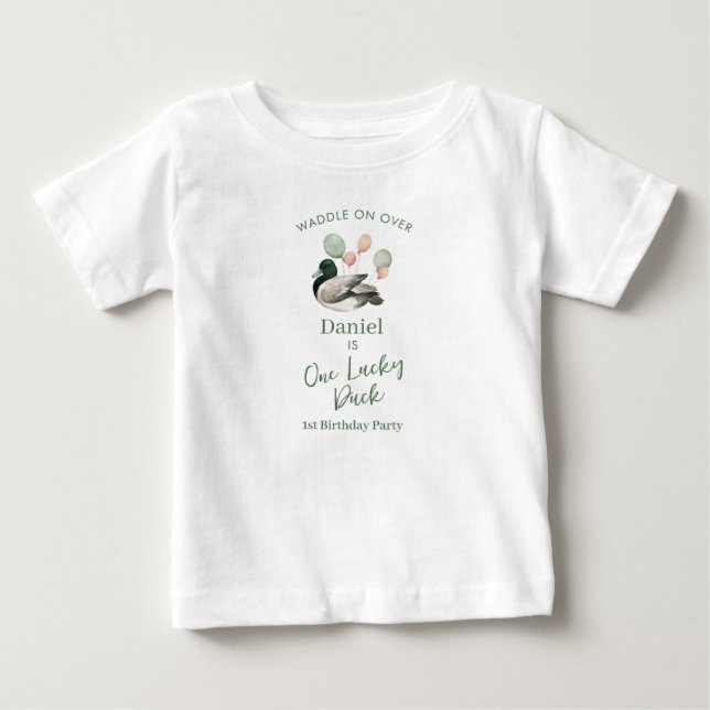 Mallard Lucky Duck 1st Birthday  Baby T-Shirt (Front)