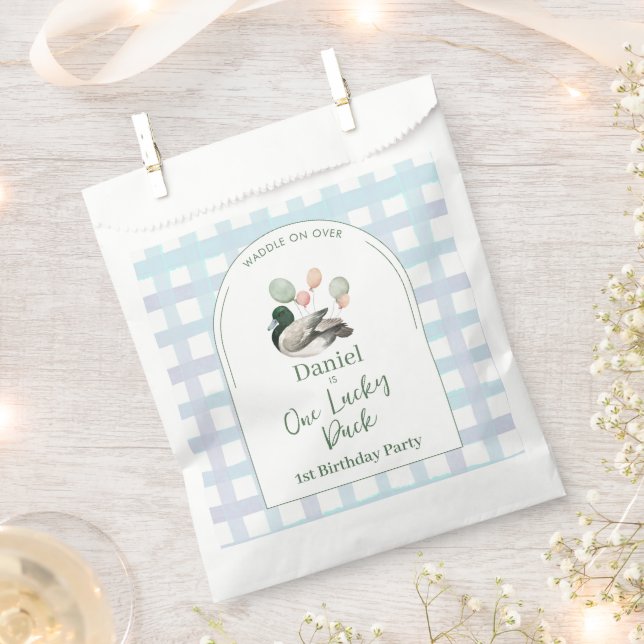 Mallard Lucky Duck 1st Birthday Favor Bag (Clipped)