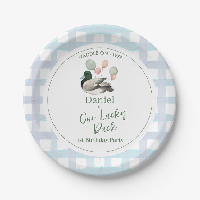 Mallard Lucky Duck 1st Birthday  Paper Plates (Front)