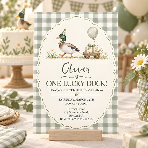 Mallard Lucky Duck Gingham Birthday Invitation