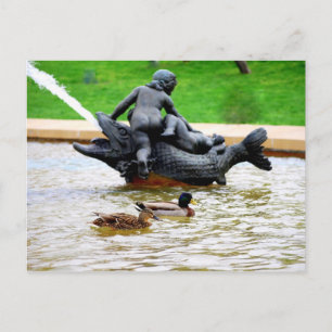 Mallard Pair in J.C. Nichols Fountain, Kansas City Postcard
