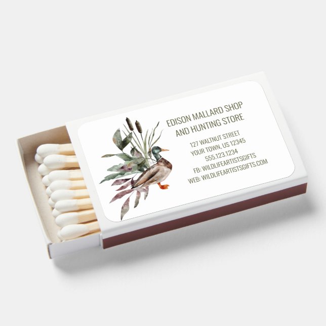 Mallard Reeds Autumn Botanical Promotional Favor  Matchboxes (Front Open)