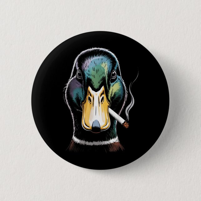 Mallard Smoking Cigarette Meme Funny Mallard Duck Button (Front)