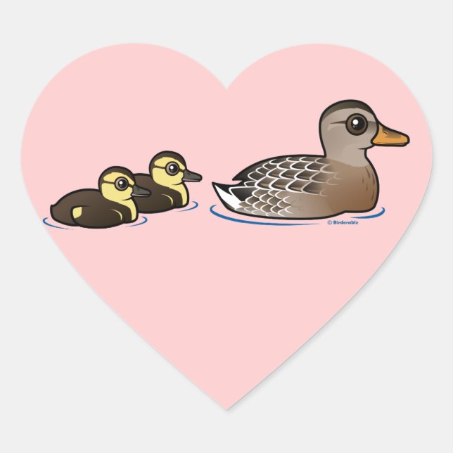 Mallard & two ducklings heart sticker (Front)