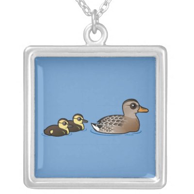 Mallard &amp; two ducklings silver plated necklace