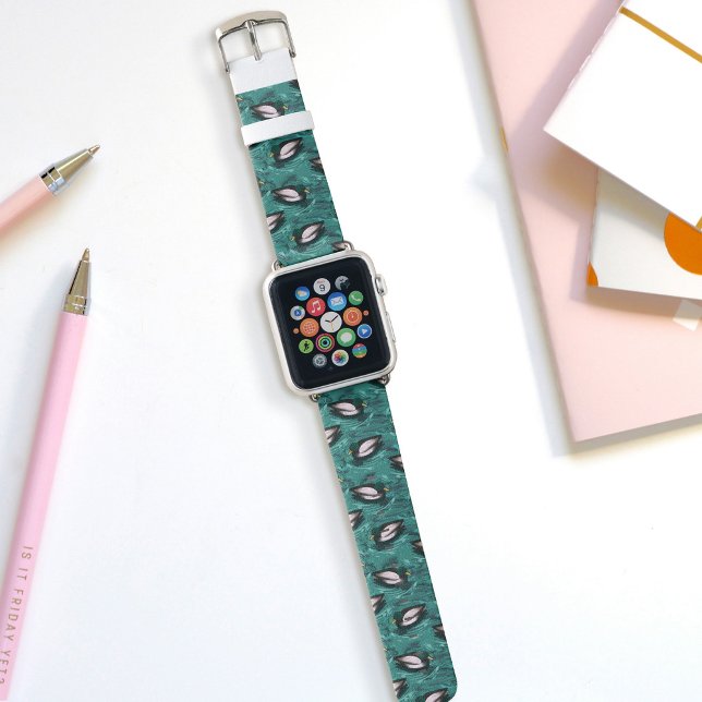 Mallards Swimming in the Water Pattern Apple Watch Band (Mallards in the water Apple Watch Band)