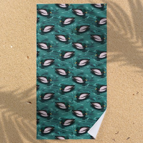 Mallards Swimming in the Water Pattern Beach Towel