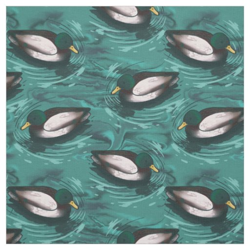 Mallards Swimming in the Water Pattern Fabric
