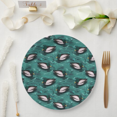 Mallards Swimming in the Water Pattern Paper Plates