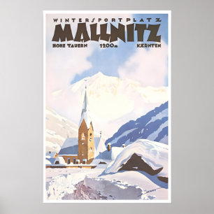 Mallnitz Art Austria Ski Poster Austrian Vintage