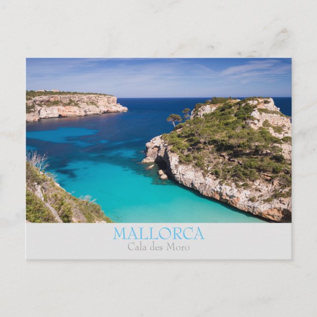 Mallorca - Cala des Moro with text postcard (Front)