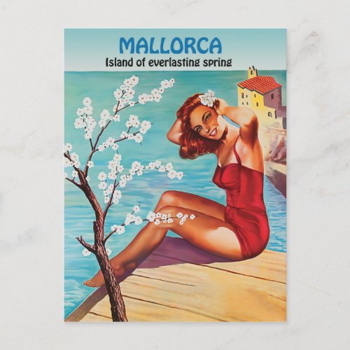 Mallorca everlasting spring girl on the coast postcard