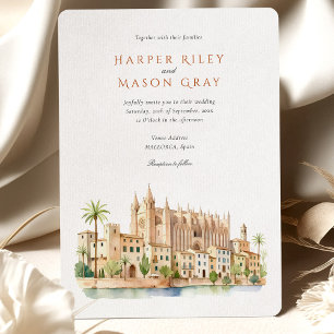 Mallorca Spain Cathedral Watercolor Wedding Invitation
