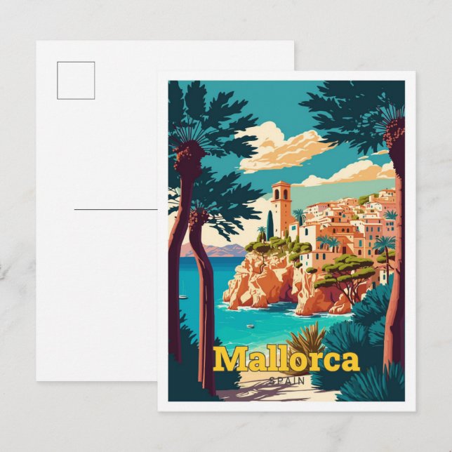 Mallorca Spain Travel Art Vintage Illustration Postcard (Front/Back)
