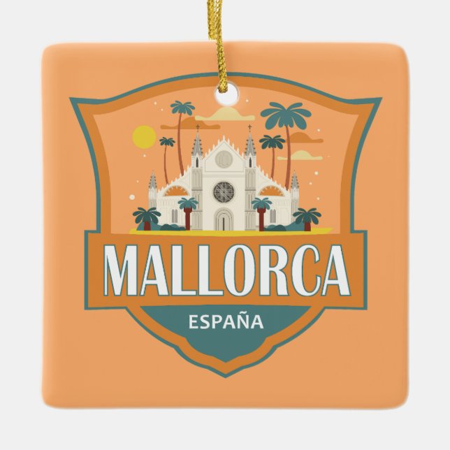 Mallorca Spain Travel Retro Badge Ceramic Ornament (Front)