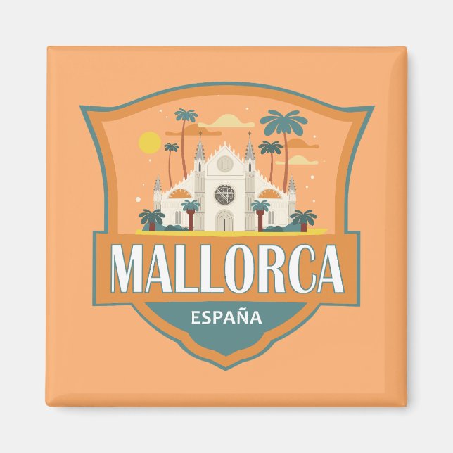 Mallorca Spain Travel Retro Badge Magnet (Front)