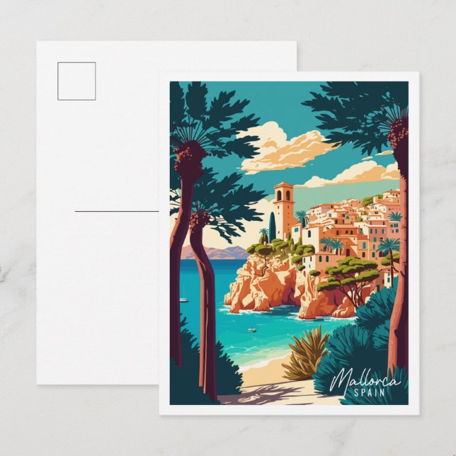Mallorca Spain vintage travel illustration Postcard (Front/Back)