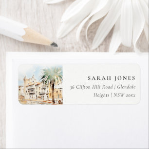 Mallorca Spain Watercolor Landscape Address Label