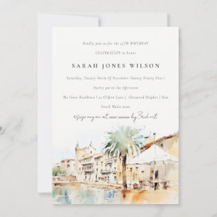 Mallorca Spain Watercolor Landscape Birthday Invitation