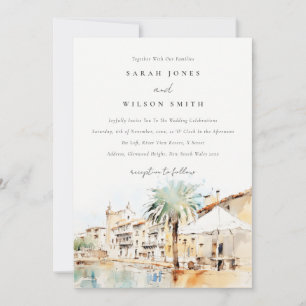Mallorca Spain Watercolor Landscape Wedding Invitation