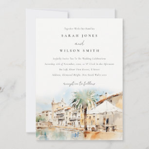 Mallorca Spain Watercolor Landscape Wedding Invitation