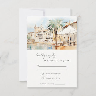 Mallorca Spain Watercolor Landscape Wedding RSVP Card