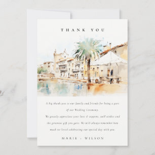 Mallorca Spain Watercolor Landscape Wedding Thank You Card