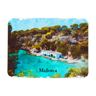 Mallorca Spain Watercolor Panoramic View Scenery Magnet