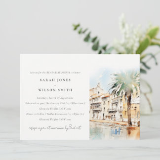 Mallorca Spain Watercolor Scape Rehearsal Dinner Invitation