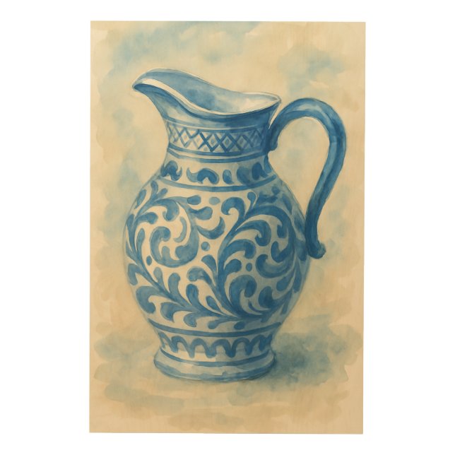 Mallorca Traditional Ceramic Jug Watercolour Wood Wall Art (Front)