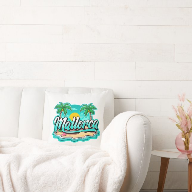 Mallorca Tropical Beach Travel Throw Pillow (Couch)