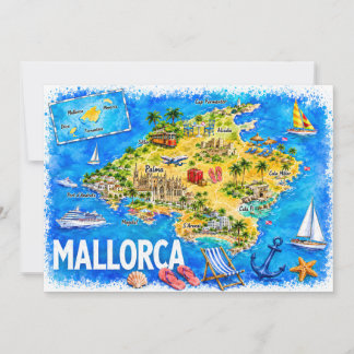 Mallorca Watercolor Travel Map Postcard