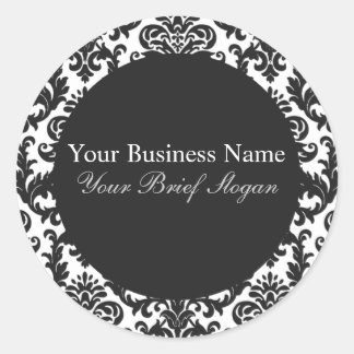 Mallory #2 Chic Black Damask Round Sticker