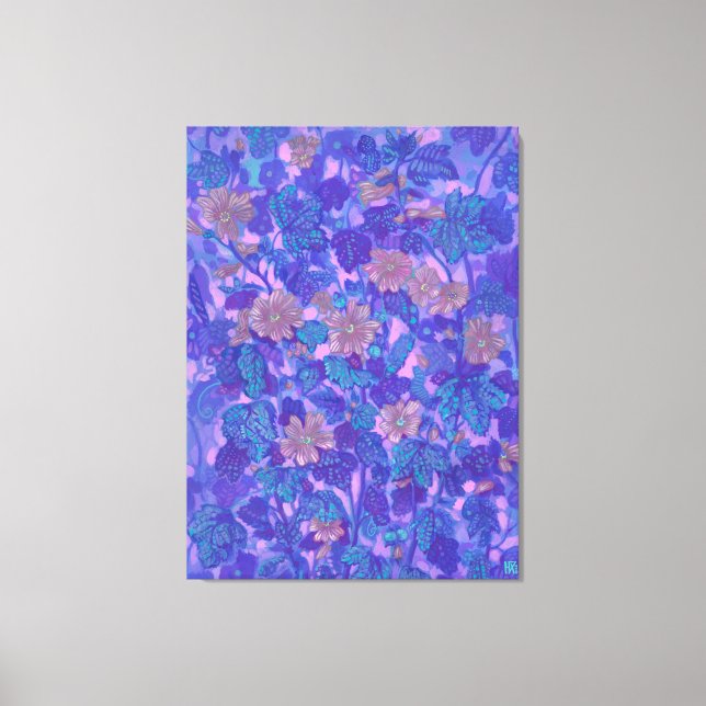 Mallow Bloom, Malva Flowers Floral Painting Purple Canvas Print (Front)