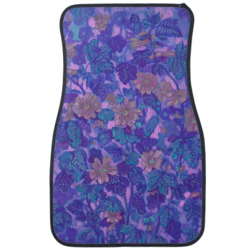 Mallow Bloom Malva Flowers Floral Painting Purple Car Floor Mat