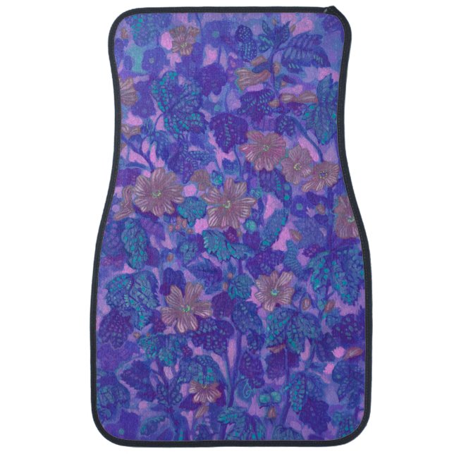 Mallow Bloom, Malva Flowers Floral Painting Purple Car Floor Mat (Front)