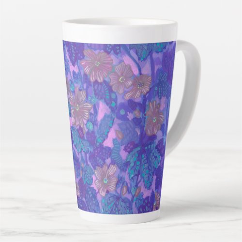 Mallow Bloom Malva Flowers Floral Painting Purple Latte Mug