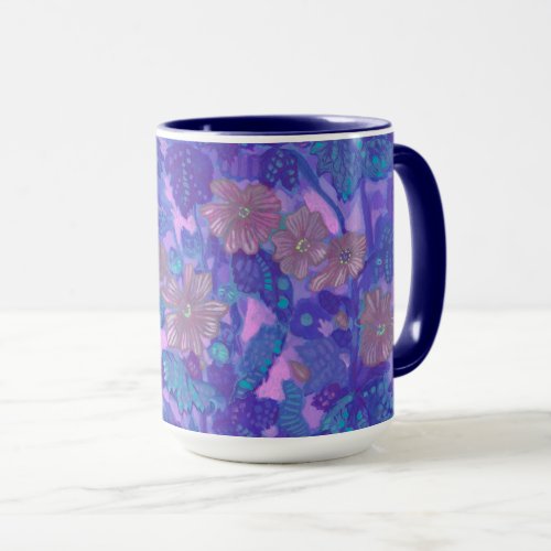 Mallow Bloom Malva Flowers Floral Painting Purple Mug