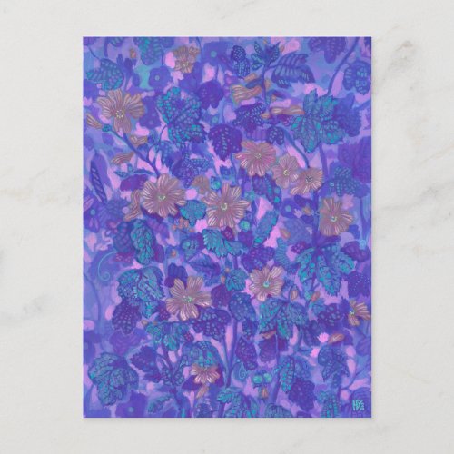 Mallow Bloom Malva Flowers Floral Painting Purple Postcard