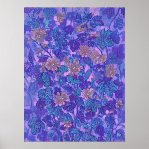 Mallow Bloom Malva Flowers Floral Painting Purple Poster