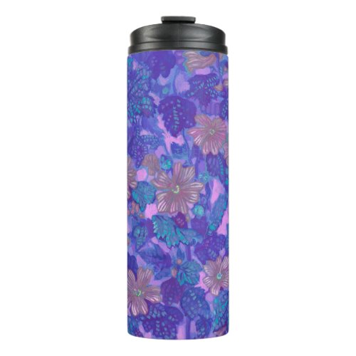 Mallow Bloom Malva Flowers Floral Painting Purple Thermal Tumbler