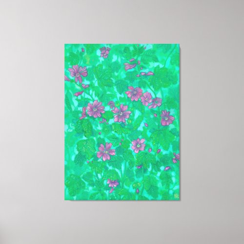 Mallow Bloom Malva Flowers Summer Floral Paintin Canvas Print