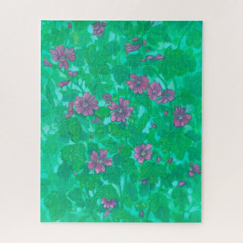 Mallow Bloom Malva Flowers Summer Floral Painting Jigsaw Puzzle