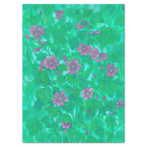 Mallow Bloom Malva Flowers Summer Floral Painting Tissue Paper