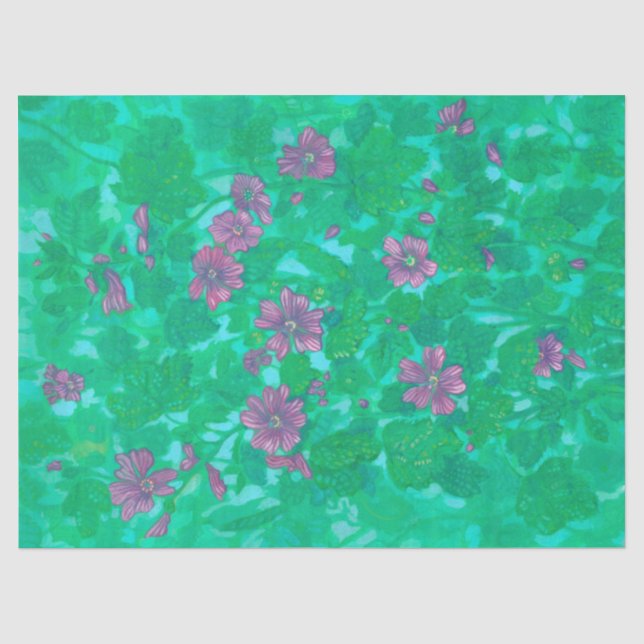 Mallow Bloom, Malva Flowers Summer Floral Painting Tissue Paper (Front)