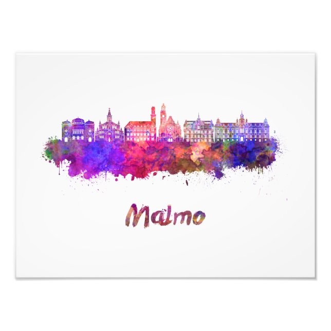 Malmo skyline in watercolor photo print (Front)
