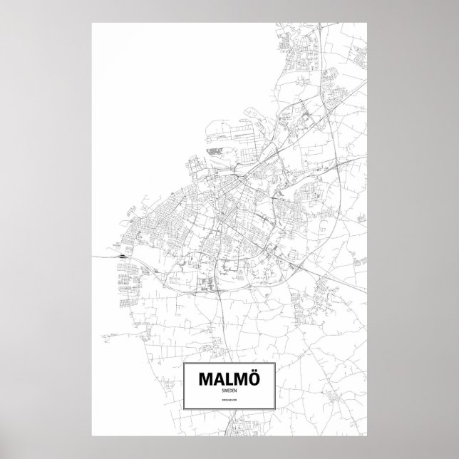 Malmö, Sweden (black on white) Poster (Front)