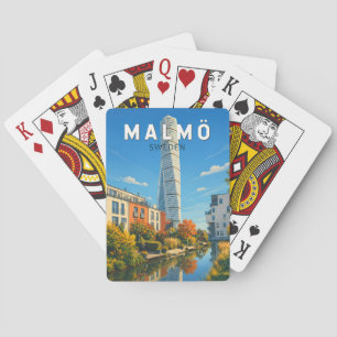 Malmo Sweden Illustration Travel Art Vintage Poker Cards