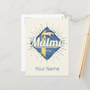 Malmo Sweden Retro Flag Vintage Moose Souvenir Holiday Postcard