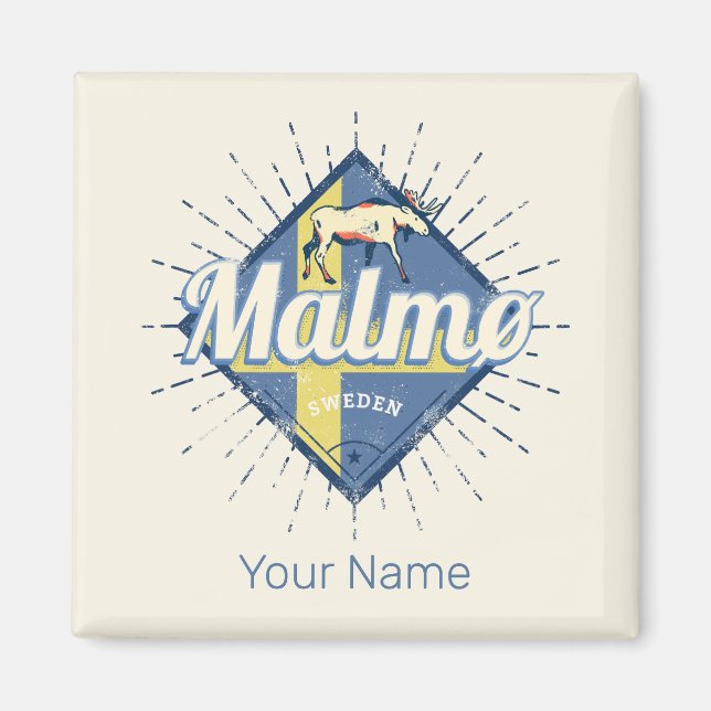 Malmo Sweden Retro Flag Vintage Moose Souvenir Magnet (Front)